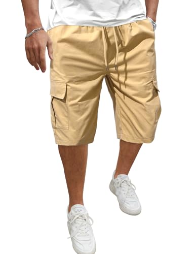 Voqeen Kurze Hosen Herren Cargo Shorts Casual Baumwolle Kordelzug Cargohose Sommer Freizeithose Elastische Taille Stretch Shorts mit Taschen von Voqeen