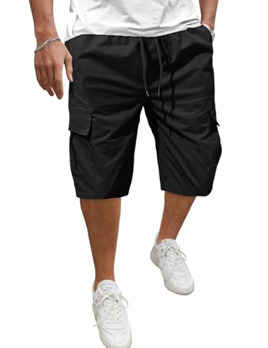 Voqeen Kurze Hosen Herren Cargo Shorts Casual Baumwolle Kordelzug Cargohose Sommer Freizeithose Elastische Taille Stretch Shorts mit Taschen von Voqeen