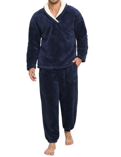 Voqeen Schlafanzug Herren Flauschig Winter 2 Stück Pyjama Herren Sets Weiches Fleece Warm Lose Schlafanzüge Gemütlich Langarm Hausanzug Für Zuhause von Voqeen