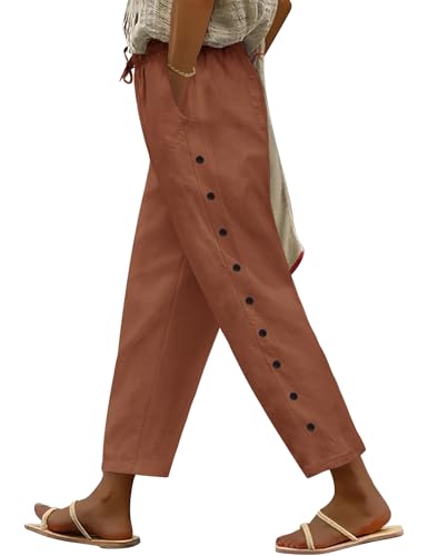 Voqeen Sommerhose Damen Leicht und Luftig 7/8 Palazzo Hose Sommer Stoffhose Weite Baumwolle Freizeithose Plissee Lockere mit Taschen und Gummizug für Urlaub Strand Arbeit von Voqeen