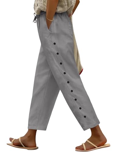 Voqeen Sommerhose Damen Leicht und Luftig 7/8 Palazzo Hose Sommer Stoffhose Weite Baumwolle Freizeithose Plissee Lockere mit Taschen und Gummizug für Urlaub Strand Arbeit von Voqeen