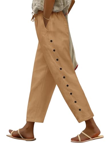 Voqeen Sommerhose Damen Leicht und Luftig 7/8 Palazzo Hose Sommer Stoffhose Weite Baumwolle Freizeithose Plissee Lockere mit Taschen und Gummizug für Urlaub Strand Arbeit von Voqeen
