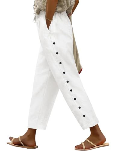 Voqeen Sommerhose Damen Leicht und Luftig 7/8 Palazzo Hose Sommer Stoffhose Weite Baumwolle Freizeithose Plissee Lockere mit Taschen und Gummizug für Urlaub Strand Arbeit von Voqeen