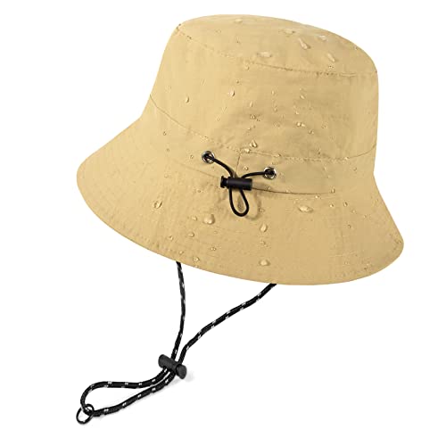 Voqeen Sonnenhut Fischerhut Damen Herren Outdoor Faltbar Anglerhut Sonnenschutz Wasserdichter UPF 50+ Unisex Sommerhut Wanderhut Regenhut 54-62cm,Khaki von Voqeen