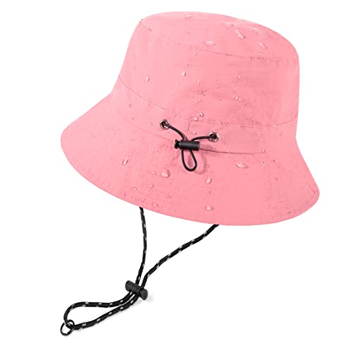 Voqeen Sonnenhut Fischerhut Damen Herren Outdoor Faltbar Anglerhut Sonnenschutz Wasserdichter UPF 50+ Unisex Sommerhut Wanderhut Regenhut 54-62cm,Rosa von Voqeen