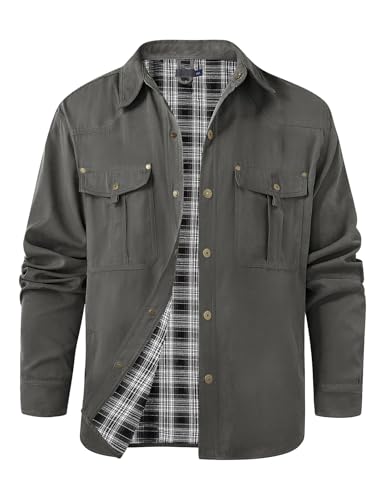 Voqeen Übergangsjacke Herren Langarm Casual Plaid Hemdjacke Snap Knopf Rugged Feldjacke Outdoor Flanellfutter Jacke Voqeen Übergangsjacke Herren Langarm Casual Plaid Hemdjacke Snap Knopf Rugged Feldjacke Outdoor Flanellfutter Jacke von Voqeen
