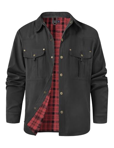 Voqeen Übergangsjacke Herren Langarm Casual Plaid Hemdjacke Snap Knopf Rugged Feldjacke Outdoor Flanellfutter Jacke Voqeen Übergangsjacke Herren Langarm Casual Plaid Hemdjacke Snap Knopf Rugged Feldjacke Outdoor Flanellfutter Jacke von Voqeen