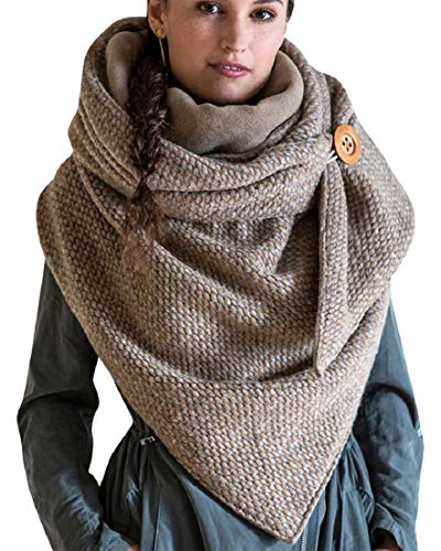 Voqenn Schal Damen Herren Dreiecksschal Winterschal Warme Dreieckstuch mit Knopf Deckenschal Poncho Herbstschal Baumwolle Soft Wrap Dreieck Groß Damenschal Halstücher Frauen Schals von Voqeen