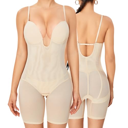 Vorcy Body Shaper für Damen, Bauchkontrolle, Shorts, tief, rückenfrei, trägerlos, Shapewear, Bodysuit, V-Ausschnitt, beige, 3XL Vorcy Body Shaper für Damen, Bauchkontrolle, Shorts, tief, rückenfrei, trägerlos, Shapewear, Bodysuit, V-Ausschnitt, beige, 3XL von Vorcy