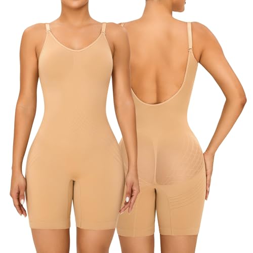 Vorcy Rückenfreie Shapewear für Damen, Bauchkontrolle, Body, V-Ausschnitt, nahtlos, Ganzkörperformer, ärmellos, Jumpsuits, Tank-Tops, Begie, 46 Vorcy Rückenfreie Shapewear für Damen, Bauchkontrolle, Body, V-Ausschnitt, nahtlos, Ganzkörperformer, ärmellos, Jumpsuits, Tank-Tops, Begie, 46 von Vorcy