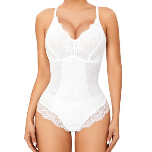 Vorcy Spitze Bauchkontrolle Shapewear Tank Tops ärmellos Shapewear Bodysuit V-Ausschnitt Rückenfrei, weiß, XXL Vorcy Spitze Bauchkontrolle Shapewear Tank Tops ärmellos Shapewear Bodysuit V-Ausschnitt Rückenfrei, weiß, XXL von Vorcy
