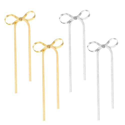 Vordpe 2 paarDangle Schleifen Ohrringe für Damen, Schleifen Schmuck Frauen, Tassel Dangling Bow Ribbon Earings Jewelry, Long Bogen Ohrstecker Ohrringe Geschenk für Damen (Gold+Silber) von Vordpe