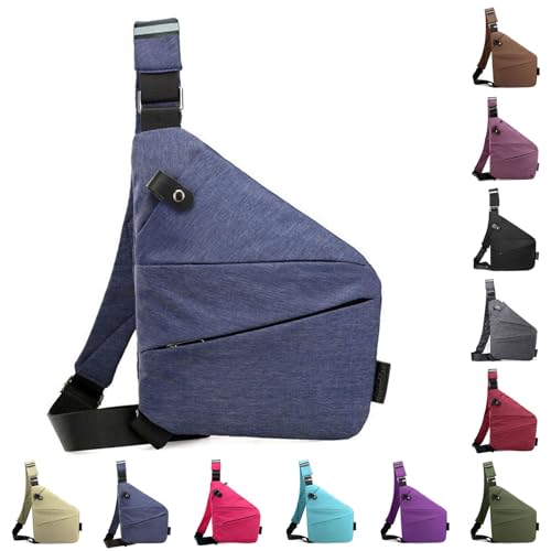 Vordpe Diebstahlsichere Reisetasche, Anti Diebstahl Tasche, Damendiebstahlsichere UmhäNgetasche, Wasserresistent Sling Bag Brusttasche aus Nylon für Herren Damen (Linke Schulter, Blau) von Vordpe