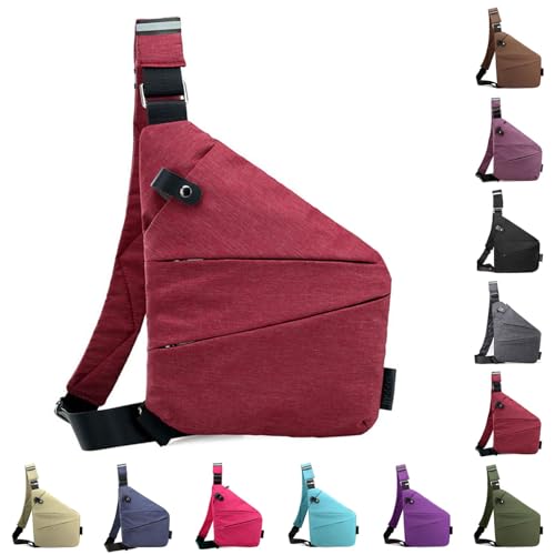 Vordpe Diebstahlsichere Reisetasche, Anti Diebstahl Tasche, Damendiebstahlsichere UmhäNgetasche, Wasserresistent Sling Bag Brusttasche aus Nylon für Herren Damen (Linke Schulter, Weinrot) von Vordpe