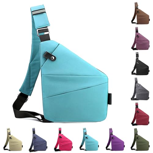 Vordpe Diebstahlsichere Reisetasche, Anti Diebstahl Tasche, Damendiebstahlsichere UmhäNgetasche, Wasserresistent Sling Bag Brusttasche aus Nylon für Herren Damen (Rechte Schulter, Himmelblau) von Vordpe