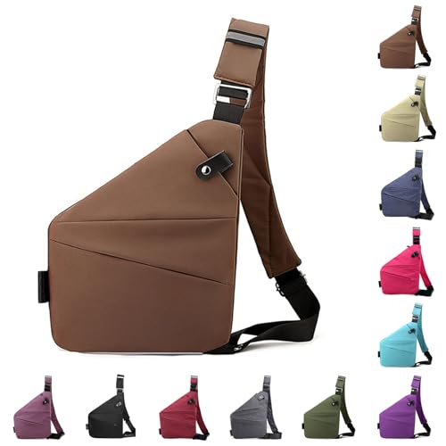 Vordpe Diebstahlsichere Reisetasche, Anti Diebstahl Tasche, Damendiebstahlsichere UmhäNgetasche, Wasserresistent Sling Bag Brusttasche aus Nylon für Herren Damen (Rechte Schulter, Kaffee) von Vordpe