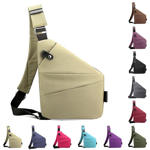 Vordpe Diebstahlsichere Reisetasche, Anti Diebstahl Tasche, Damendiebstahlsichere UmhäNgetasche, Wasserresistent Sling Bag Brusttasche aus Nylon für Herren Damen (Rechte Schulter, Khaki) von Vordpe