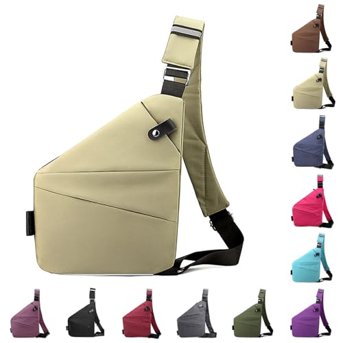 Vordpe Diebstahlsichere Reisetasche, Anti Diebstahl Tasche, Damendiebstahlsichere UmhäNgetasche, Wasserresistent Sling Bag Brusttasche aus Nylon für Herren Damen (Rechte Schulter, Khaki) von Vordpe