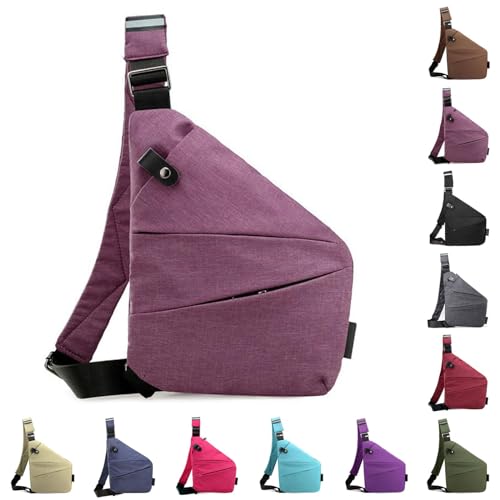 Vordpe Diebstahlsichere Reisetasche, Anti Diebstahl Tasche, Damendiebstahlsichere UmhäNgetasche, Wasserresistent Sling Bag Brusttasche aus Nylon für Herren Damen (Rechte Schulter, Lila) von Vordpe