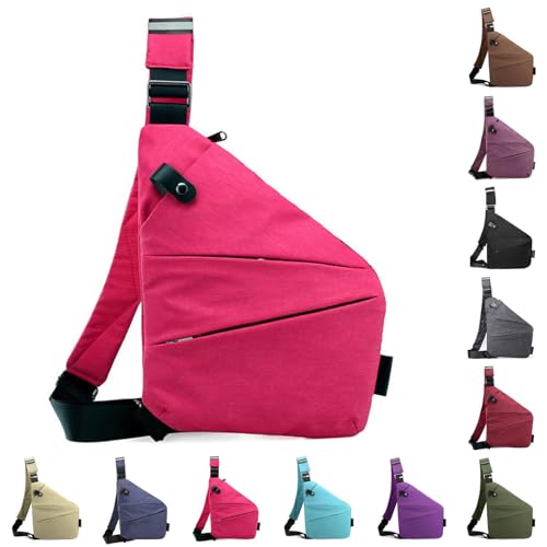 Vordpe Diebstahlsichere Reisetasche, Anti Diebstahl Tasche, Damendiebstahlsichere UmhäNgetasche, Wasserresistent Sling Bag Brusttasche aus Nylon für Herren Damen (Rechte Schulter, Rosarot) von Vordpe