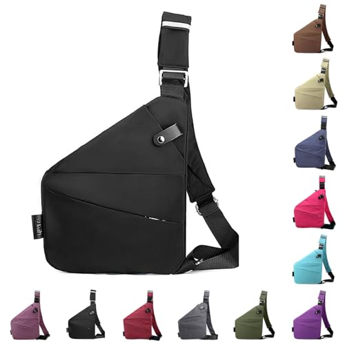 Vordpe Diebstahlsichere Reisetasche, Anti Diebstahl Tasche, Damendiebstahlsichere UmhäNgetasche, Wasserresistent Sling Bag Brusttasche aus Nylon für Herren Damen (Rechte Schulter, Schwarz) von Vordpe