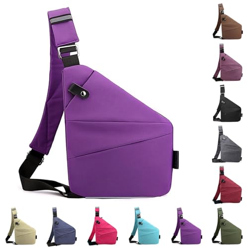 Vordpe Diebstahlsichere Reisetasche, Anti Diebstahl Tasche, Damendiebstahlsichere UmhäNgetasche, Wasserresistent Sling Bag Brusttasche aus Nylon für Herren Damen (Rechte Schulter, Violett) von Vordpe