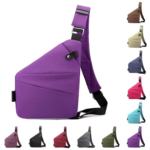 Vordpe Diebstahlsichere Reisetasche, Anti Diebstahl Tasche, Damendiebstahlsichere UmhäNgetasche, Wasserresistent Sling Bag Brusttasche aus Nylon für Herren Damen (Rechte Schulter, Violett) von Vordpe