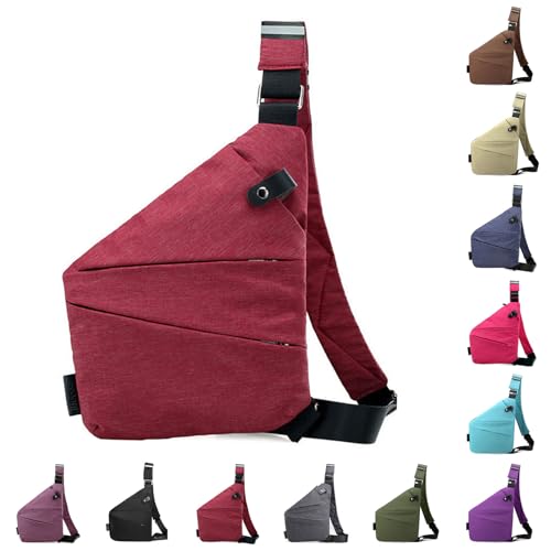 Vordpe Diebstahlsichere Reisetasche, Anti Diebstahl Tasche, Damendiebstahlsichere UmhäNgetasche, Wasserresistent Sling Bag Brusttasche aus Nylon für Herren Damen (Rechte Schulter, Weinrot) von Vordpe