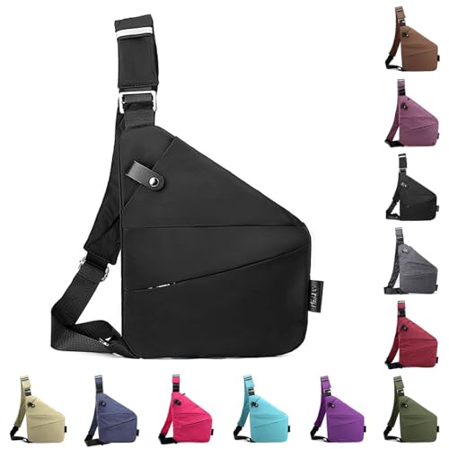 Vordpe Diebstahlsichere Reisetasche, Anti Diebstahl Tasche, Damendiebstahlsichere UmhäNgetasche, Wasserresistent Sling Bag Brusttasche aus Nylon für Herren Damen (linke Schulter, Schwarz) von Vordpe
