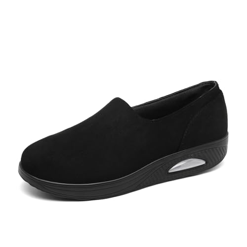 Vorgelen Damen Freizeitschuhe Slip On Sneakers Keilabsatz Walking Schuhe Leicht Plateau Turnschuhe Fitness Laufschuhe Atmungsaktive Straßenlaufschuhe 291 Schwarz 35 EU = 36 CN von Vorgelen