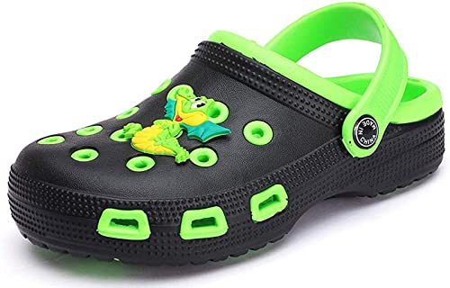 Vorgelen Gartenschuhe Unisex Kinder Clogs Pantoletten Mädchen Atmungsaktiv Hausschuhe Sandalen Jungen Badeschuhe Hohl Pantoletten rutschfeste Sommer Latschen Schwarz Green 27 EU=Etikett 28 von Vorgelen