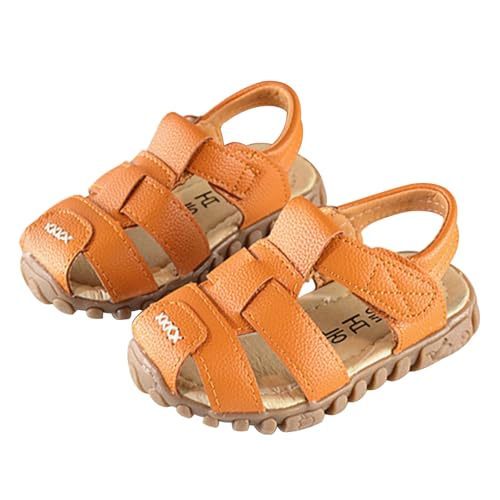 Vorgelen Kinder Geschlossene Sandalen Jungen Mädchen Leder Sandaletten Rutschfest Sommer Schuhe Weiche Sohle Sandalen Outdoor Trekkingsandalen Gelb 20 EU = 21 CN von Vorgelen