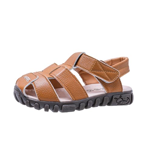 Vorgelen Kinder Geschlossene Sandalen Jungen Mädchen Leder Sandaletten Rutschfest Sommer Schuhe Weiche Sohle Sandalen Outdoor Trekkingsandalen Gelb 21 EU = 22 CN von Vorgelen