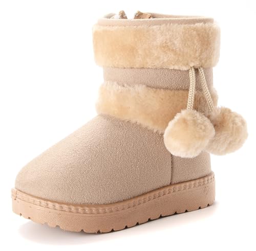 Vorgelen Kinder Wärme Gefütterte Schneestiefel Mädchen Winterschuhe Baby Rutschfest Stiefel Kleinkindschuhe Weichsohlen Schlupfstiefel (152 Beige/Größe: 19 EU = Etikett 20) von Vorgelen