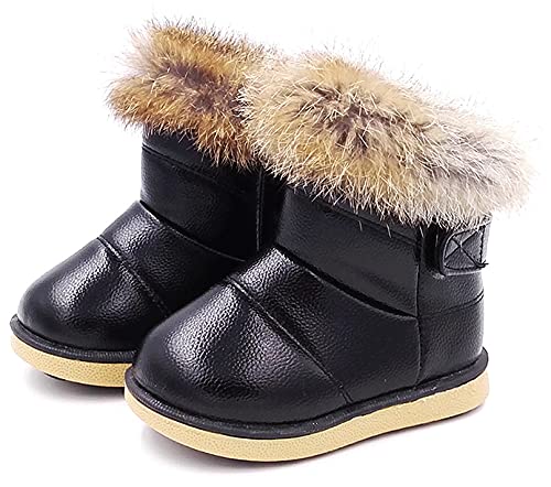 Vorgelen Kinder Wärme Gefütterte Schneestiefel Mädchen Winterschuhe Baby rutschfest Stiefel Kleinkindschuhe Weichsohlen Schlupfstiefel (153 Schwarz/Größe: 22 EU = Etikett 23) von Vorgelen