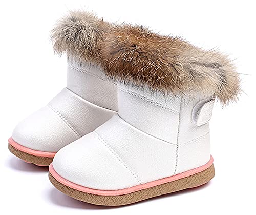 Vorgelen Kinder Wärme Gefütterte Schneestiefel Mädchen Winterschuhe Baby Rutschfest Stiefel Kleinkindschuhe Weichsohlen Schlupfstiefel (Weiß/Größe: 24 EU = Etikett 25) von Vorgelen