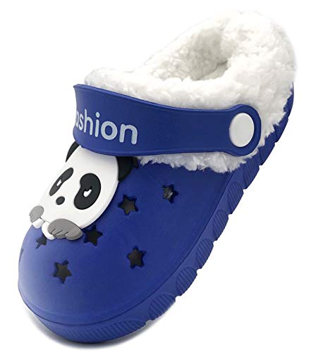 Vorgelen Kinder Winter Clogs Warme Gefüttert Hausschuhe Mädchen Jungen Plüsch Pantoffeln Weichem rutschfeste Gartenschuh Licht Slipper Indoor Outdoor/Blau-A (29/30 EU = Etikettengröße: 190) von Vorgelen