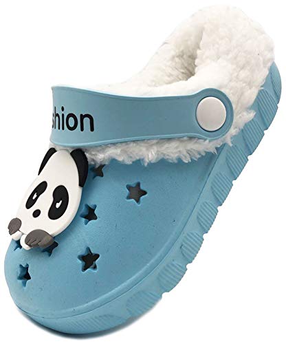 Vorgelen Kinder Winter Clogs Warme Gefüttert Hausschuhe Mädchen Jungen Plüsch Pantoffeln Weichem rutschfeste Gartenschuh Licht Slipper Indoor Outdoor/Blau-B (31/32 EU = Etikettengröße: 200) von Vorgelen