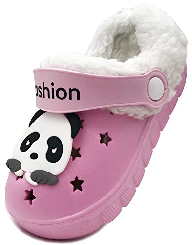 Vorgelen Kinder Winter Clogs Warme Gefüttert Hausschuhe Mädchen Jungen Plüsch Pantoffeln Weichem rutschfeste Gartenschuh Licht Slipper Indoor Outdoor/Pink-B (21.5/22.5 EU = Etikettengröße: 150) von Vorgelen