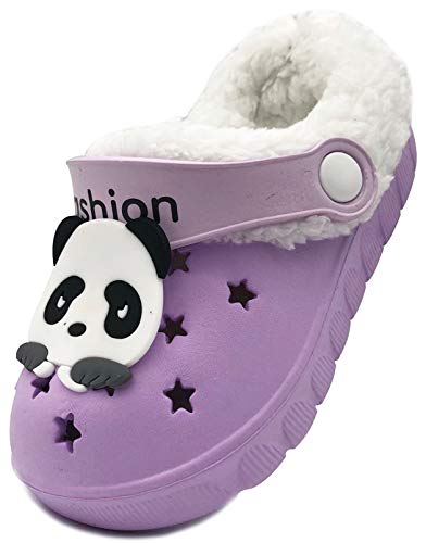 Vorgelen Kinder Winter Clogs Warme Gefüttert Hausschuhe Mädchen Jungen Plüsch Pantoffeln Weichem rutschfeste Gartenschuh Licht Slipper/Violett (20/21 EU = Etikettengröße: 140) von Vorgelen