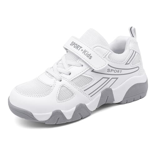 Vorgelen Turnschuhe Jungen Laufschuhe Kinder Sneaker Mädchen Sportschuhe Atmungsaktive Leichte Hallenschuhe Klettverschluss Trekking Tennisschuhe Freizeitschuhe B-Weiß 31 EU = 32 CN von Vorgelen