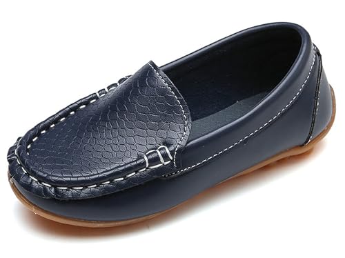 Vorgelen Unisex-Kinder Mokassins Weiches Leder Halbschuhe Jungen Mädchen rutschfest Loafers Slipper Flache Lauflernschuhe Bootsschuhe Oxfords/Dunkelblau 20 EU=Herstellergröße: 21 von Vorgelen