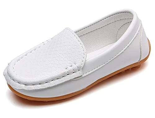 Vorgelen Unisex-Kinder Mokassins Weiches Leder Halbschuhe Jungen Mädchen rutschfest Loafers Slipper Flache Lauflernschuhe Bootsschuhe Oxfords/Weiß 20 EU=Herstellergröße: 21 von Vorgelen