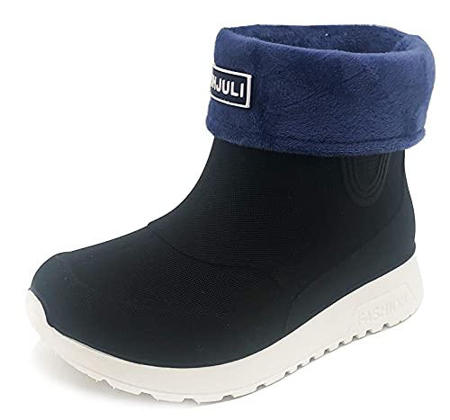 Vorgelen Winter Gummistiefel Kinder Warm Gefüttert Regenstiefel Mädchen Jungen Wasserdichte Stiefel Rutschfest Regenschuhe Thermo Gartenschuhe Wellingtons Stiefel/Wintermodelle Schwarz 26/27 EU von Vorgelen