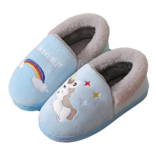 Vorgelen Winter Hausschuhe Mädchen Jungen Weiche Plüsch Pantoffeln Kinder Wärme Rutschfeste Leicht Hausschuhe Cartoon Slippers A-Blau 28/29 EU von Vorgelen