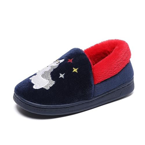 Vorgelen Winter Hausschuhe Mädchen Jungen Weiche Plüsch Pantoffeln Kinder Wärme Rutschfeste Leicht Hausschuhe Cartoon Slippers A-Dunkelblau 28/29 EU von Vorgelen