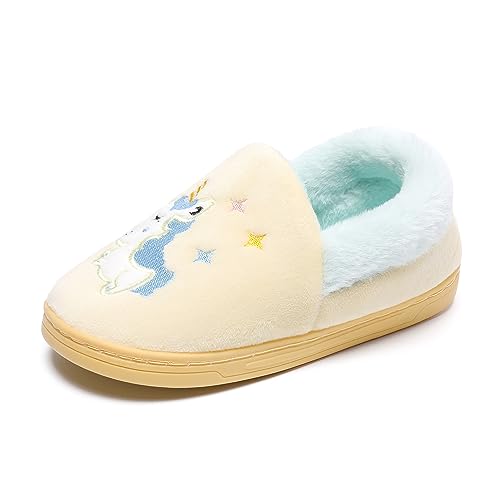 Vorgelen Winter Hausschuhe Mädchen Jungen Weiche Plüsch Pantoffeln Kinder Wärme Rutschfeste Leicht Hausschuhe Cartoon Slippers A-Gelb 28/29 EU von Vorgelen