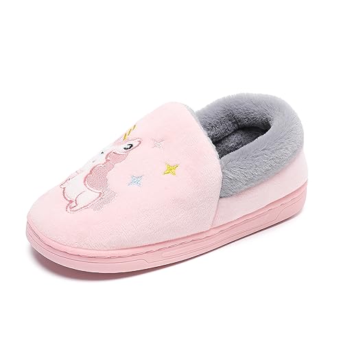 Vorgelen Winter Hausschuhe Mädchen Jungen Weiche Plüsch Pantoffeln Kinder Wärme Rutschfeste Leicht Hausschuhe Cartoon Slippers A-Rosa 28/29 EU von Vorgelen