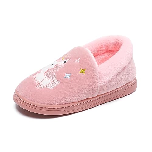 Vorgelen Winter Hausschuhe Mädchen Jungen Weiche Plüsch Pantoffeln Kinder Wärme Rutschfeste Leicht Hausschuhe Cartoon Slippers A-Rot 28/29 EU von Vorgelen