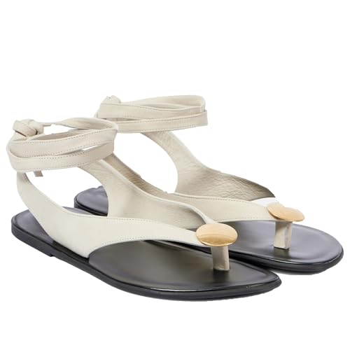 VorisVina Flache Wildleder-Sandalen für Damen, niedliche Knöchelriemchen, Zehensandalen, Damen-Sommerkleid, Flip-Flops mit Metall-Rundschliff, Weiss/opulenter Garten, 40 EU von VorisVina